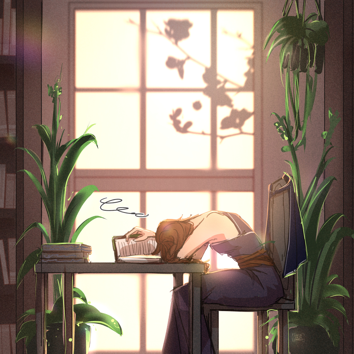 Ophelia studying (added background)